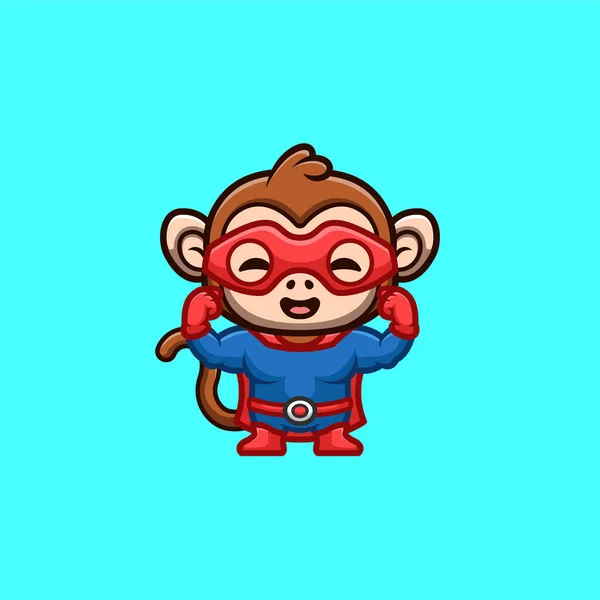 Monkey Super Hero Cute Creative Kawaii Cartoon Mascot Logo — Stockvektor