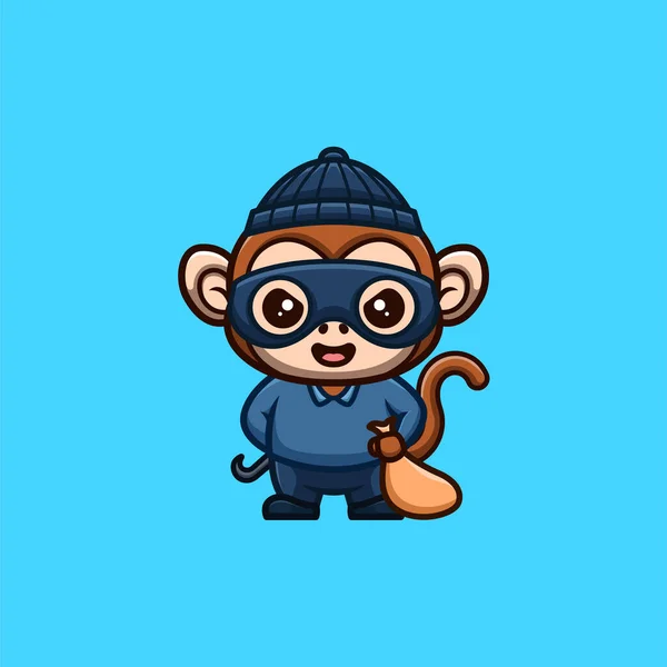 Monkey Thief Cute Creative Kawaii Cartoon Mascot Logo — Stok Vektör