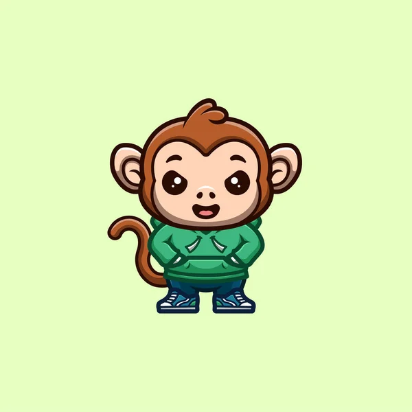 Monkey Urban Cute Creative Kawaii Cartoon Mascot Logo — Stock Vector