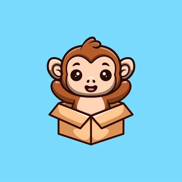 Monkey Sitting Out Box Cute Creative Kawaii Cartoon Mascot Logo — Vetor de Stock