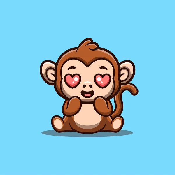 Μαϊμού Κάθεται Σοκαρισμένος Χαριτωμένο Δημιουργικό Kawaii Cartoon Mascot Λογότυπο — Διανυσματικό Αρχείο