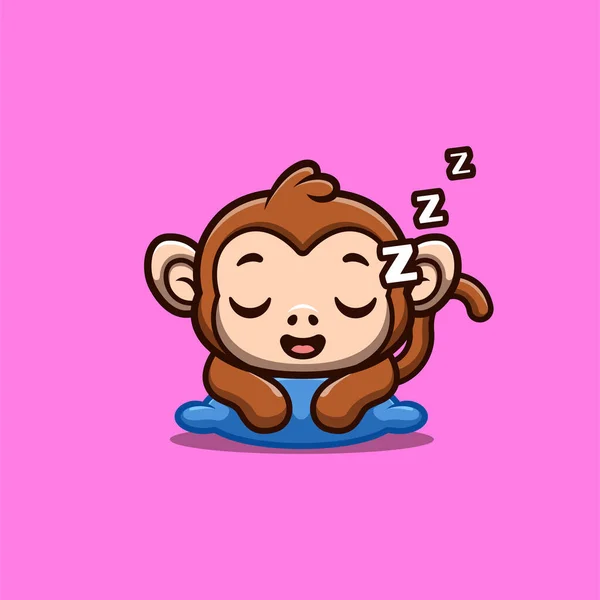 Monkey Sleepy Cute Creative Kawaii Cartoon Mascot Logo — Stock Vector