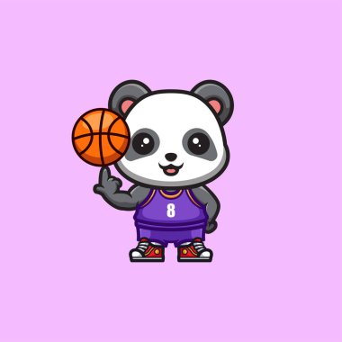 Panda Basketball Cute Creative Kawaii Cartoon Mascot Logo