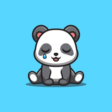 Panda Sitting Sad Cute Creative Kawaii Cartoon Mascot Logo
