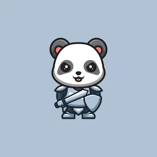 Panda Knight Cute Creative Kawaii Cartoon Mascot Logo — Vettoriale Stock