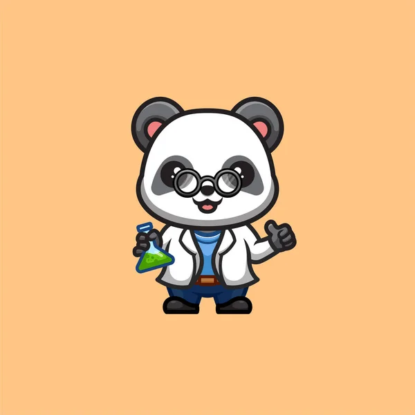 Panda Scientist Cute Creative Kawaii Cartoon Mascot Logo — Stock Vector