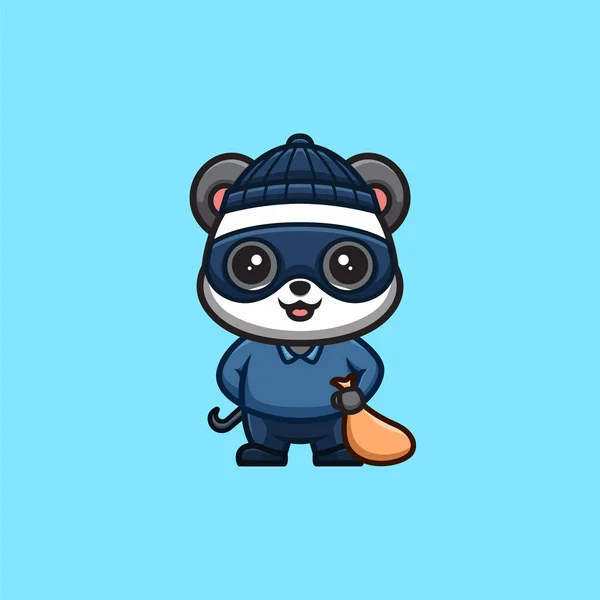 Panda Thief Cute Creative Kawaii Cartoon Mascot Logo — Stok Vektör