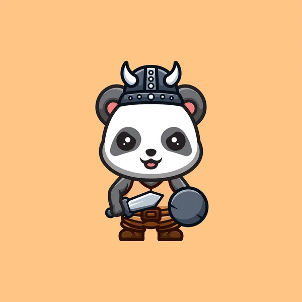 Panda Viking Cute Creative Kawaii Cartoon Mascot Logo — 图库矢量图片