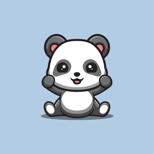 Panda Sitting Excited Cute Creative Kawaii Cartoon Mascot Logo — Stock Vector