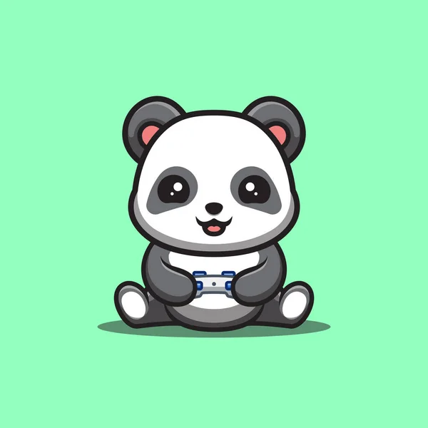 Panda Sitting Gaming Cute Creative Kawaii Cartoon Mascot — стоковый вектор