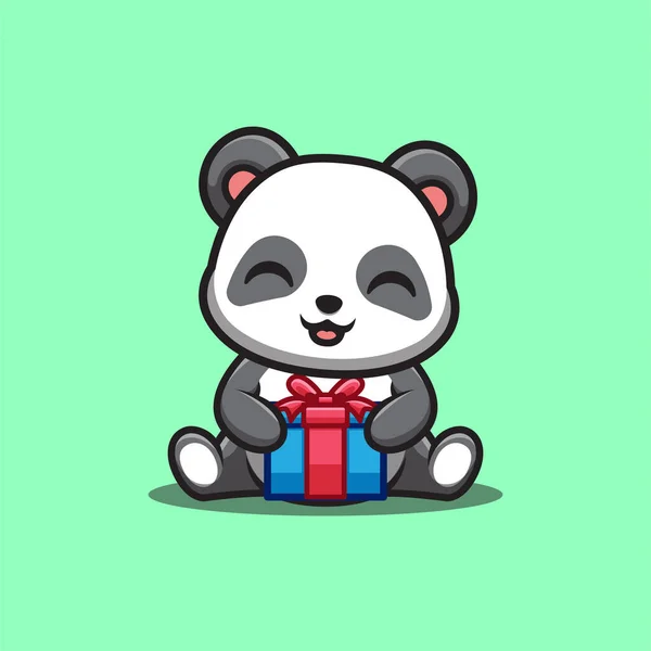 Panda Sitting Gift Box Cute Creative Kawaii Cartoon Mascot Logo — Vettoriale Stock