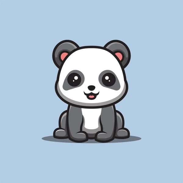 Panda Sitting Happy Cute Creative Kawaii Cartoon Mascot Logo — Vettoriale Stock