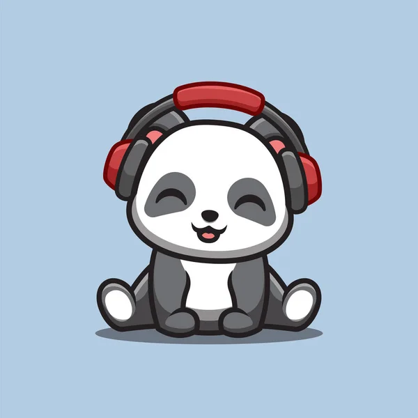 Panda Sitting Hearing Music Cute Creative Kawaii Cartoon Mascot Logo — Wektor stockowy