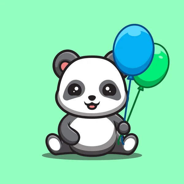 Panda Sitting Hold Balloon Cute Creative Kawaii Cartoon Mascot Logo