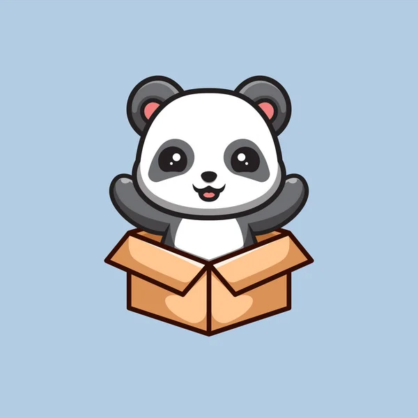 Panda Sitting Out Box Cute Creative Kawaii Cartoon Mascot Logo — 图库矢量图片