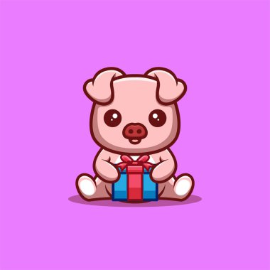 Monkey Sitting Gift Box Cute Creative Kawaii Cartoon Mascot Logo