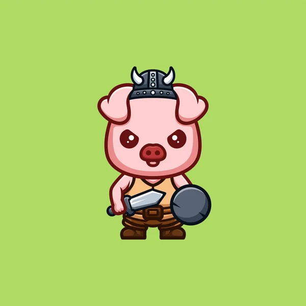 Monkey Viking Cute Creative Kawaii Cartoon Mascot Logo — Stock vektor