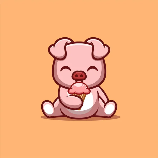 Monkey Sitting Eating Ice Cream Cute Creative Kawaii Cartoon Mascot — 스톡 벡터