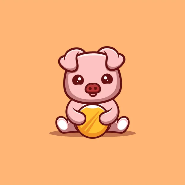 Monkey Sitting Gold Coin Cute Creative Kawaii Cartoon Mascot Logo — Stock vektor