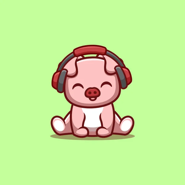 Monkey Sitting Hearing Music Cute Creative Kawaii Cartoon Mascot Logo — 스톡 벡터