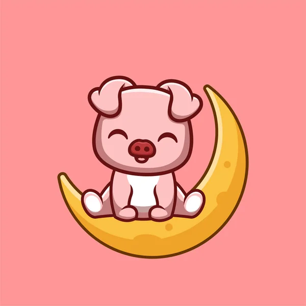 Monkey Sitting Moon Cute Creative Kawaii Cartoon Mascot Logo — 스톡 벡터