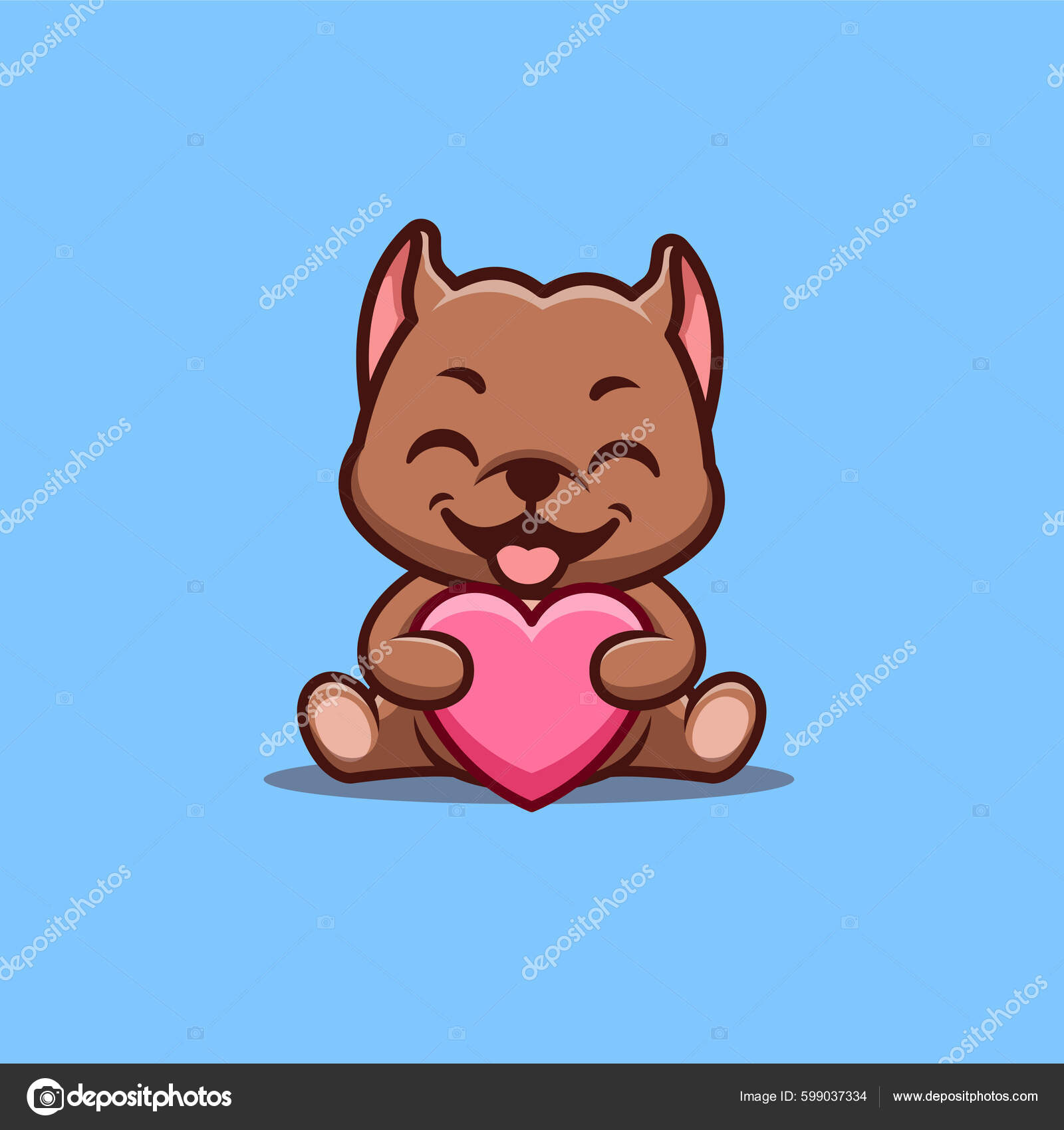 Pitbull Sitting Love Cute Creative Kawaii Cartoon Mascot Векторное.