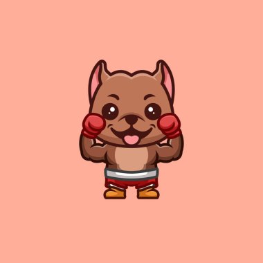 Pitbull Boxer Cute Creative Kawaii Cartoon Mascot Logo