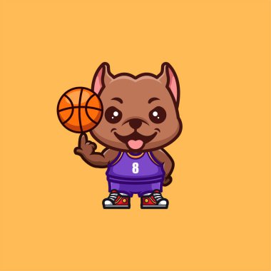 Pitbull Basketball Cute Creative Kawaii Cartoon Mascot Logo