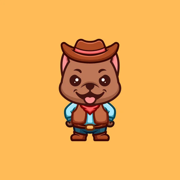Pitbull Cowboy Cute Creative Kawaii Cartoon Mascot Logo — Stock vektor