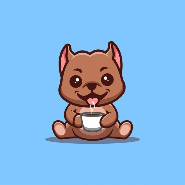 Pitbull Sitting Drink Cute Creative Kawaii Cartoon Mascot Logo — стоковий вектор