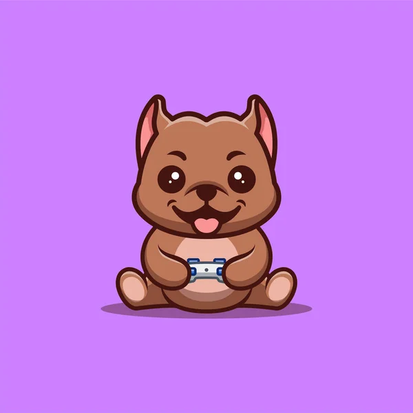 Pitbull Sitting Gaming Cute Creative Kawaii Cartoon Mascot Logo — Vettoriale Stock