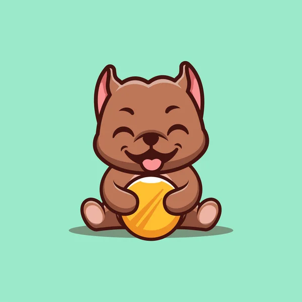 Pitbull Sitting Gold Coin Cute Creative Kawaii Cartoon Mascot Logo — стоковий вектор