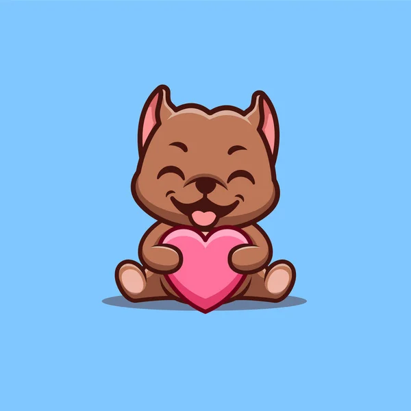 Pitbull Sitting Love Cute Creative Kawaii Cartoon Mascot Logo — Stockvektor