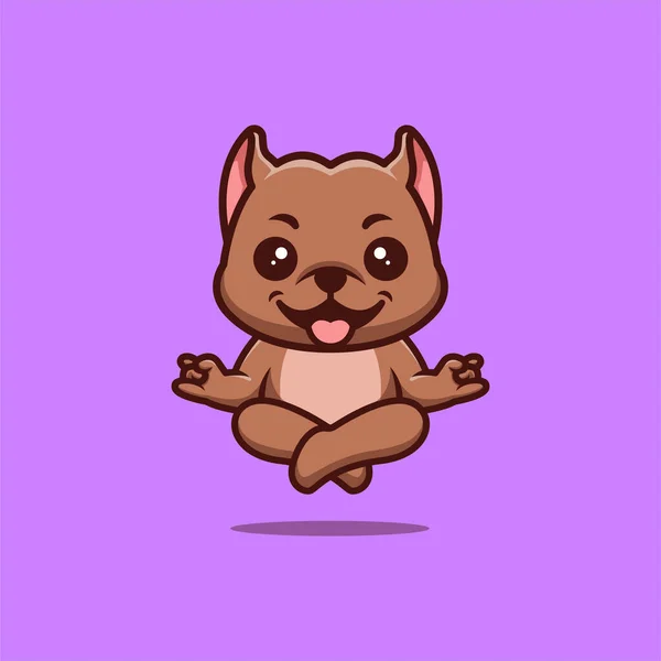 Pitbull Sitting Meditation Cute Creative Kawaii Cartoon Mascot Logo — Image vectorielle