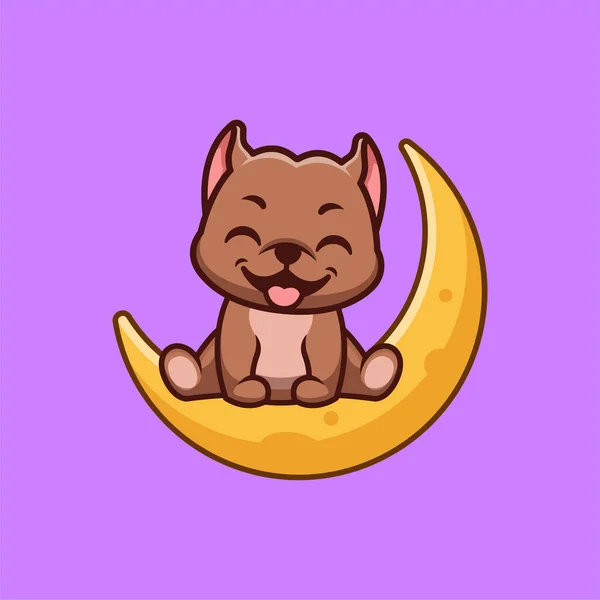 Pitbull Sitting Moon Cute Creative Kawaii Cartoon Mascot Logo — стоковий вектор