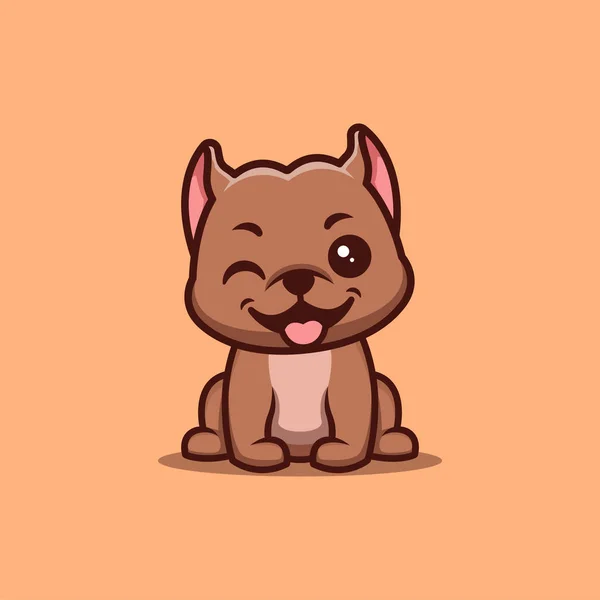 Pitbull Sitting Winking Cute Creative Kawaii Cartoon Mascot Logo — Stock vektor