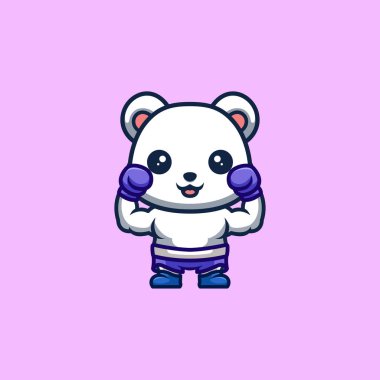 Polar Bear Boxer Cute Creative Kawaii Cartoon Mascot Logo