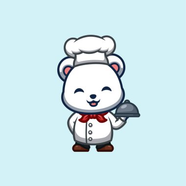 Polar Bear Chef Cute Creative Kawaii Cartoon Mascot Logo