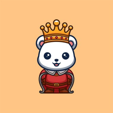 Polar Bear King Cute Creative Kawaii Cartoon Mascot Logo