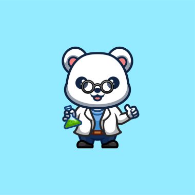 Polar Bear Scientist Cute Creative Kawaii Cartoon Mascot Logo