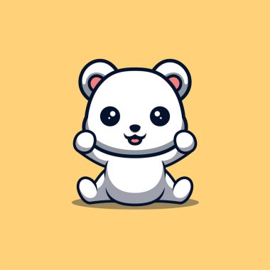 Polar Bear Sitting Excited Cute Creative Kawaii Cartoon Mascot Logo