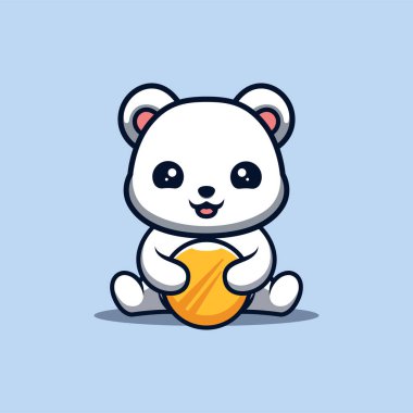 Polar Bear Sitting Gold Coin Cute Creative Kawaii Cartoon Mascot Logo