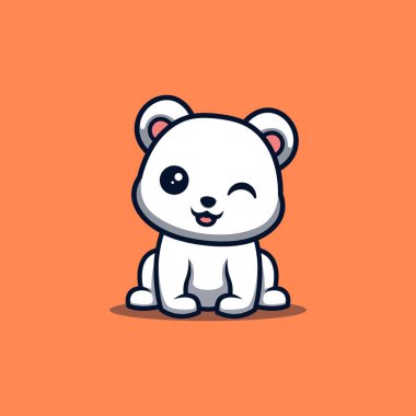 Polar Bear Sitting Winking Cute Creative Kawaii Cartoon Mascot Logo