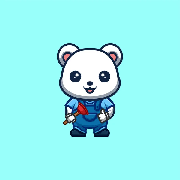 Polar Bear Plumber Cute Creative Kawaii Cartoon Mascot Logo — Vector de stock