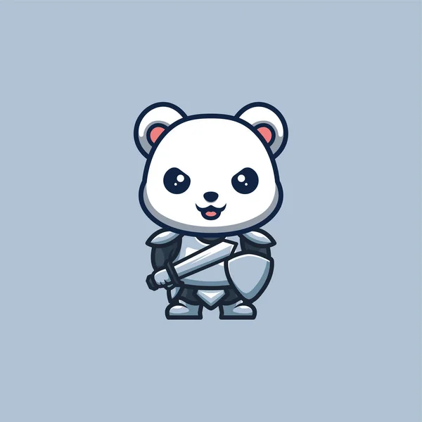Polar Bear Knight Cute Creative Kawaii Cartoon Mascot Logo — Archivo Imágenes Vectoriales