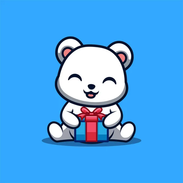 Polar Bear Sitting Gift Box Cute Creative Kawaii Cartoon Mascot — Vector de stock