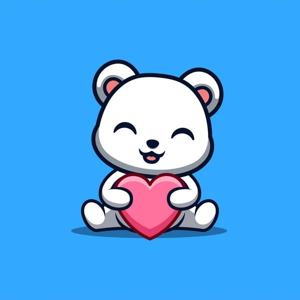 Πολική Αρκούδα Κάθεται Αγάπη Χαριτωμένο Creative Kawaii Cartoon Mascot Λογότυπο — Διανυσματικό Αρχείο