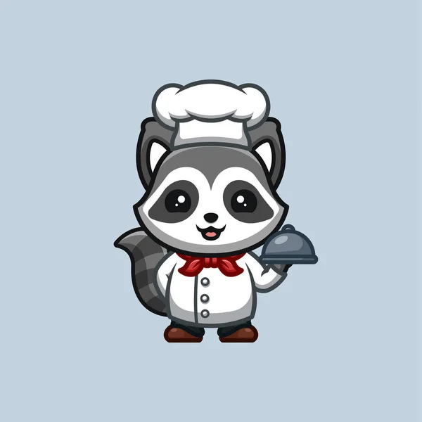 Raccoon Chef Cute Creative Kawaii Cartoon Mascot Logo — Stockvector