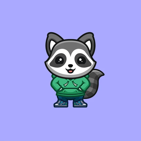 Raccoon Urban Cute Creative Kawaii Cartoon Mascot Logo — Wektor stockowy
