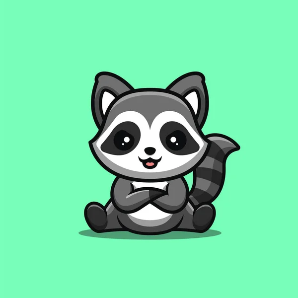 Raccoon Sitting Angry Cute Creative Kawaii Cartoon Mascot Logo — Vector de stock